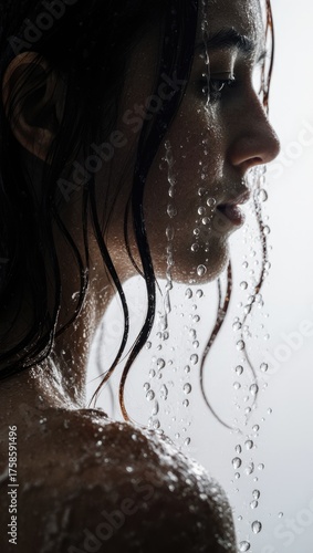 Water Droplets on Wet Hair in Shower Backlight