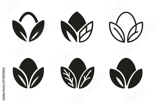 Easter Logo Variations. Easter egg hunts and party games. Set Logo of Easter egg hunts and party games: Hidden egg behind foliage. harmonious logo variations