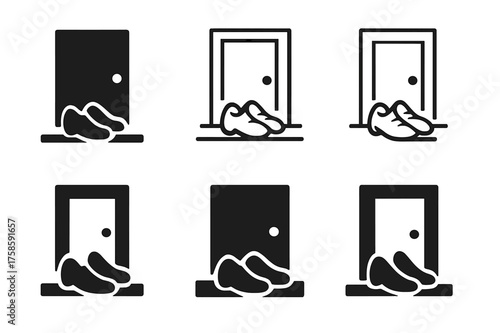 Shoe Logo Variations. Looking for your shoes. Set Logo of Looking for your shoes: Pair waiting on the doorstep. harmonious logo variations of the