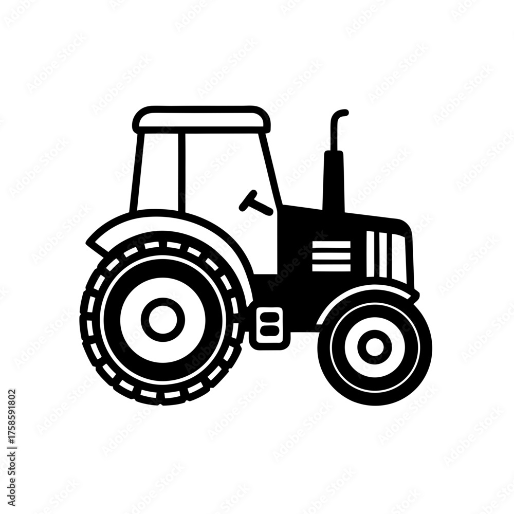 Obraz premium Illustration of a black tractor on transparent background silhouette