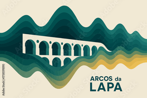 Carnival mask with Sugarloaf and Lapa arches in negative space — sleek Rio skyline vector