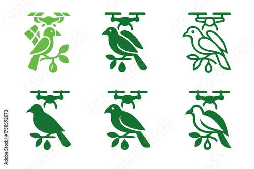 Eco Bird Conservation Logos. Tropical bird conservation with eco-friendly technology. Set Logo of Tropical bird conservation with eco-friendly technology: