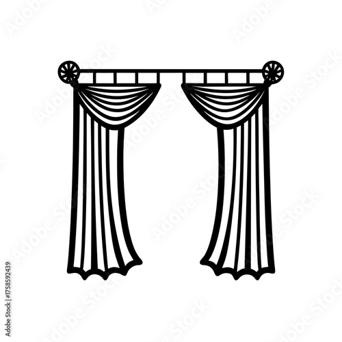 Illustration of classic curtains on transparent background silhouette