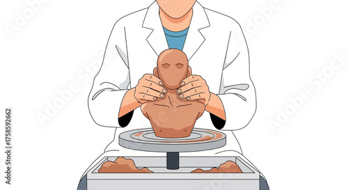 Crafting Clay Sculpting Human Form on Pottery Wheel, Creative Hobby Art