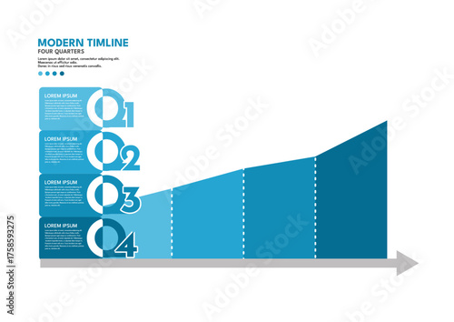 Modern timeline infographic template, four quarters growth diagram