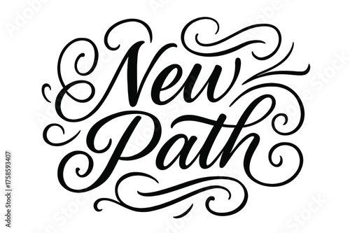 Elegant Lettering Design. ?New Path?. Elegant modern calligraphy lettering with bold and saturated thick