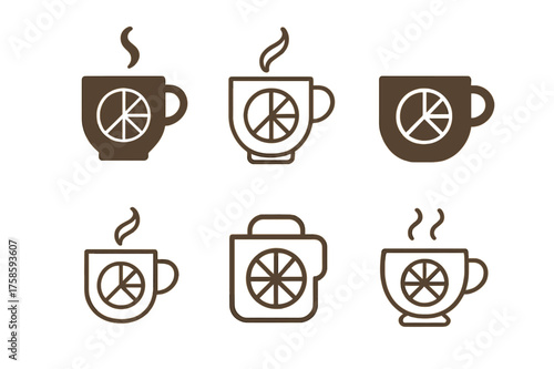 Diverse Coffee Logos. Coffee tasting notes sheet. Set Logo of Coffee: coffee cup with tasting chart. harmonious logo variations of the same emblematic concept,