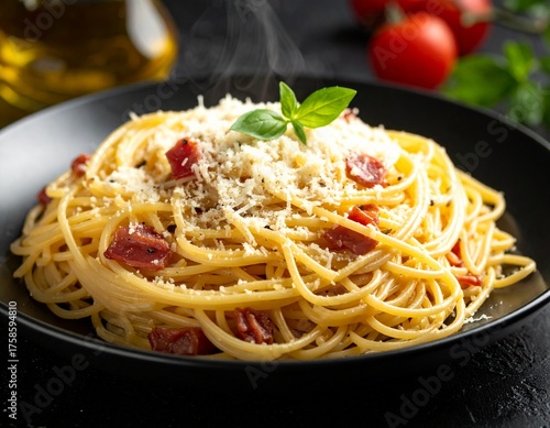 Italian food pasta spaghetti alla carbonara 