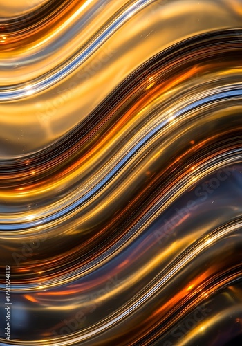 Shimmering golden curves abstract, with fluid dynamic metal effect