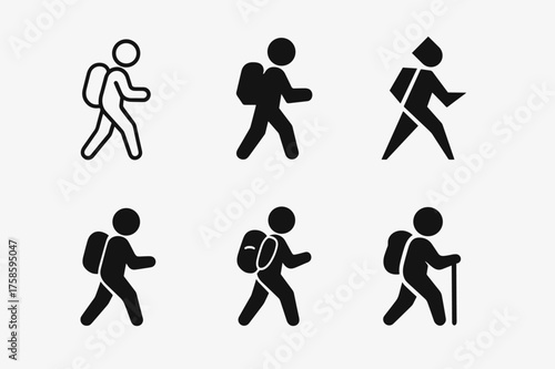 Travel Logo Variations. Wanderlust. Set Logo of Travel: person with backpack icon. harmonious logo variations of the same emblematic concept, each with