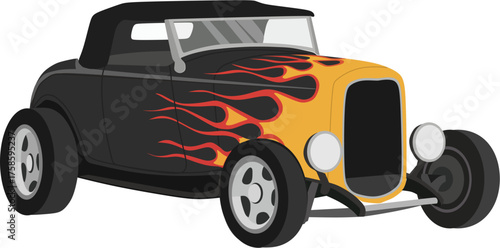 Classic Black Hot Rod Roadster with Orange Flames