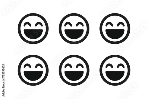 Holiday Laughter Icons. A group of friends celebrating the holidays together with gifts and laughter. Set Logo of cheerful laughter faces: Negative space,