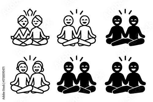 Laughter Yoga Logos. The role of humor and laughter in relationships. Set Logo of The role of humor and laughter in relationships: Laughter yoga session for