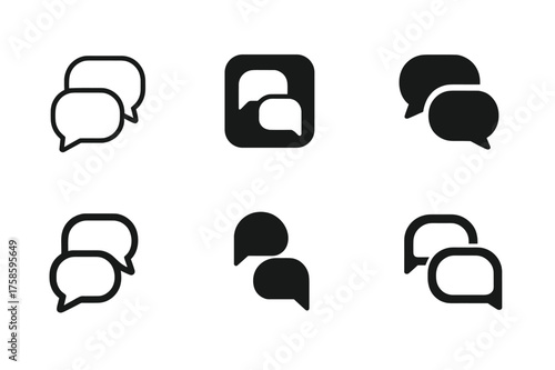 Logo Concepts Grid. Conversation flow. Set Logo of Conversation flow: Sequential speech bubbles showing back-and-forth. harmonious logo variations of the same