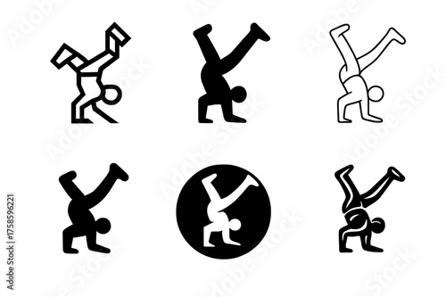 Dance Emblem Variations. Dance moves and techniques. Set Logo of Dance moves and techniques: Breakdance windmill. harmonious logo variations of the same