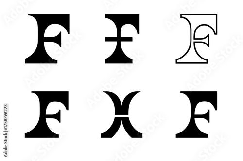 Experimental Font Logos. Experimental Fonts. Set Logo of Experimental Fonts: Futuristic Serif Fragment. harmonious logo variations of the same emblematic