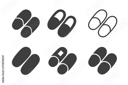 Comfy Slippers Logos. Fashion for comfort. Set Logo of Fashion for comfort: Memory foam slippers (pair). harmonious logo variations of the same emblematic