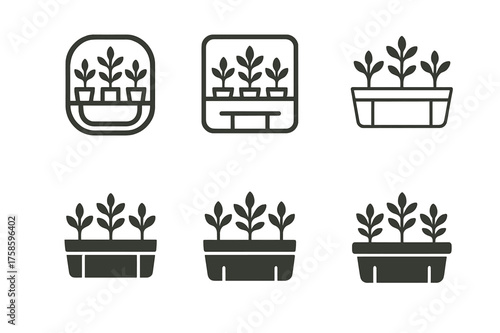 Tiny Living Logos. Tiny living spaces. Set Logo of Tiny living spaces: Balcony herb garden planters (space-saving). harmonious logo variations of the same
