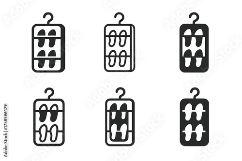 Harmonious Closet Logos. Maximizing space with closet organizers. Set Logo of Maximizing space with closet organizers: Hanging shoe organizer. harmonious logo