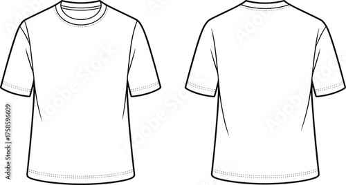 Plain white unisex t-shirt front and back view, blank apparel mockup, short sleeve crew neck fashion garment, isolated clothing template