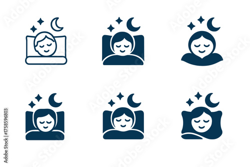 Wellness Logo Variations. Healthy sleep habits. Set Logo of Wellness: bedtime routine illustration. harmonious logo variations of the same emblematic concept,
