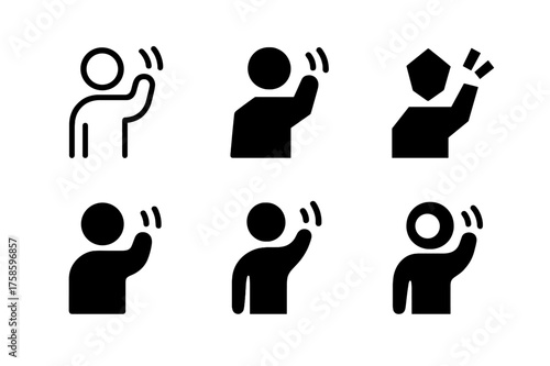 Dynamic Interaction Logos. Wave to passerby. Set Logo of Social Interaction: person waving icon. harmonious logo variations of the same emblematic concept,
