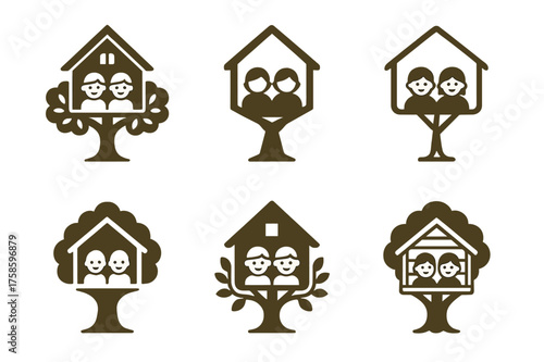 Sibling Bonding Logos. Sibling moments and family bonding. Set Logo of Sibling moments and family bonding: Treehouse Hangout. harmonious logo variations of the