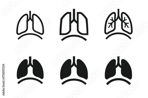 Breathing Logo Variations. Breathing and oxygen. Set Logo of Breathing and oxygen: Diaphragm muscle curve (breath source). harmonious logo variations of the