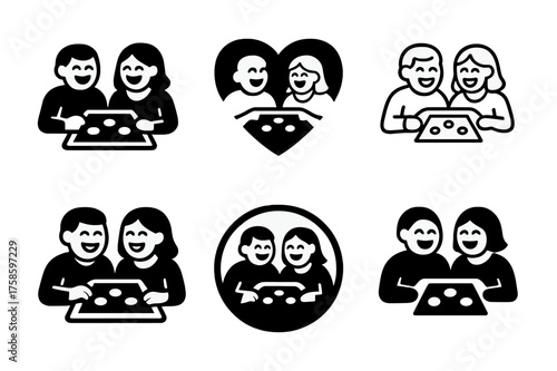 Joyful Relationships Logos. The role of humor and laughter in relationships. Set Logo of The role of humor and laughter in relationships: Board game night with