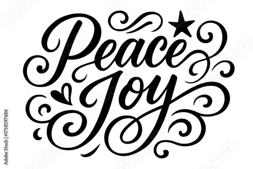 Peace Joy Calligraphy. ?Peace Joy?. Elegant modern calligraphy lettering with bold and saturated thick strokes