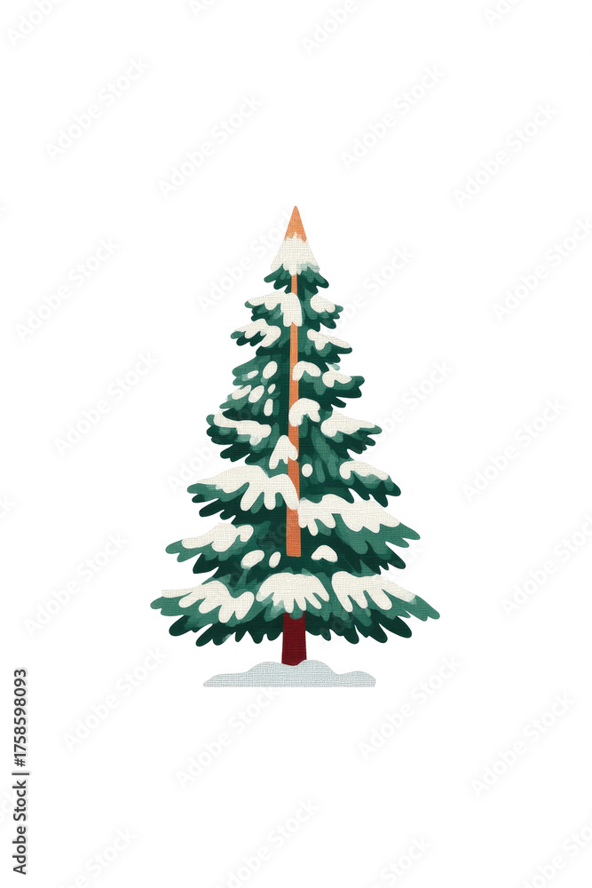 Fototapeta premium Snowy evergreen tree illustration on a black background