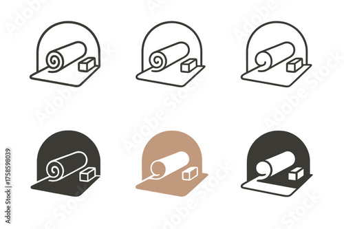 Wellness Logo Variations. Yoga, mindfulness, and self-care practices inspiring well-being. Set Logo of Wellness: meditation mat and yoga props. harmonious logo