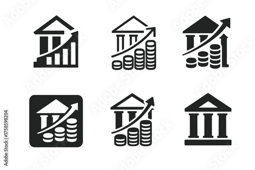 Savings Logo Variations. Using bank accounts to accumulate savings. Set Logo of Using bank accounts to accumulate savings: Interest growth chart. harmonious