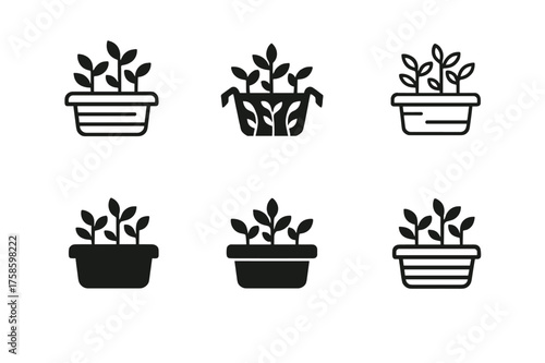 Tiny Living Logos. Tiny living spaces. Set Logo of Tiny living spaces: Balcony herb garden planters (space-saving). harmonious logo variations of the same