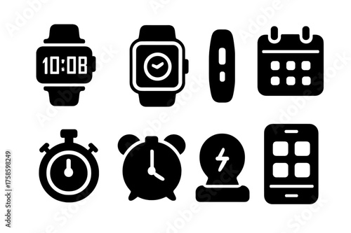 Modern Watch Icon Set. Modern watches. Filled icon set of Modern watches: digital watch, smart watch,