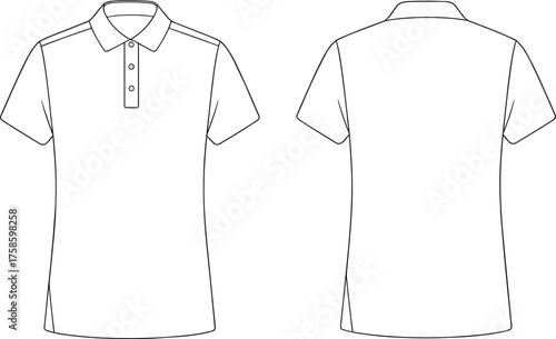 Polo shirt vector, short sleeve polo, technical flat sketch, fashion template, apparel design, clothing mockup, garment outline, casual wear illustration