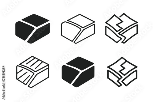 Geology Logo Variations. Tectonic plate. Set Logo of Geology: plate boundary lines. harmonious logo variations of the same emblematic concept, each with