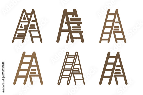 Boutique Browsing Emblems. A person browsing through racks of clothes in a stylish boutique. Set Logo of A person browsing through racks of clothes in a
