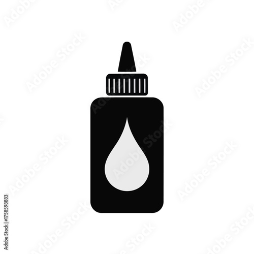 Black glue bottle with light gray drop symbol on white background liquid icon