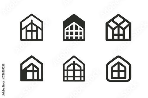 Greenhouse Logo Variations. Building a greenhouse. Set Logo of Building a greenhouse: Glass greenhouse structure. harmonious logo variations of the same