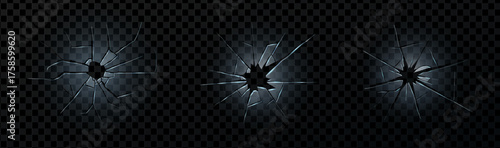 Broken screen with shattered glass and transparent debris. Realistic mirror crack with bullet hole and abstract texture. Great for repair, vandalism, or crash-themed graphics.