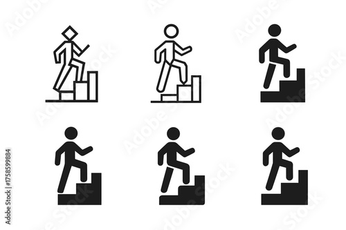 Leadership Logo Variations. Leadership training. Set Logo of Leadership training: Leadership ladder with ascending figure. harmonious logo variations of the