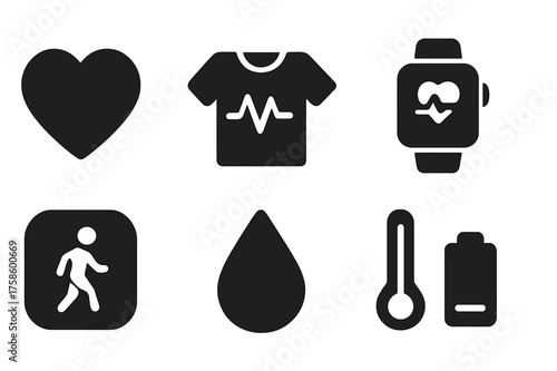 Health Monitoring Icons. Health & Wellness Monitoring. Filled icon set of Health & Wellness Monitoring: heart,