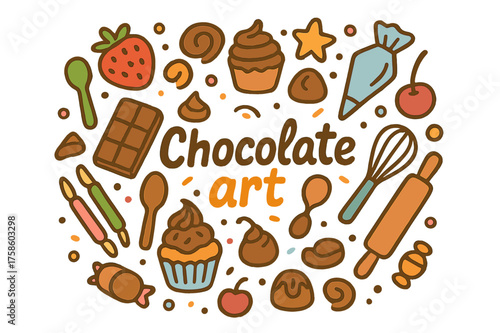Chocolate Art Extravaganza. Chocolate art. Hand-drawn doodle illustration of Chocolate art. Chocolate bar,