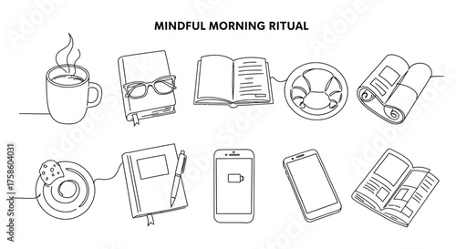 mindful morning ritual enjoying coffee croissant and a book for a relaxing start ideal for wellness blog promoting relaxation slow living and self-care