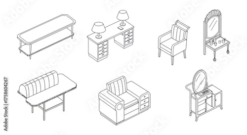 furniture sketch retro living room set illustration vintage furniture drawings in line art for interior design layouts planning a redesign