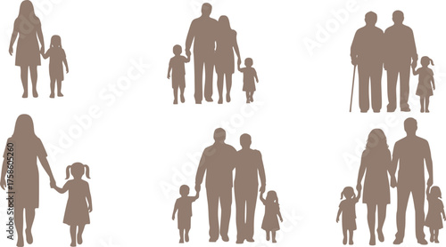 Diverse Family Unit Silhouettes - Modern Nuclear, Single Parent, Grandparents Black Vector Icon Set for Inclusivity