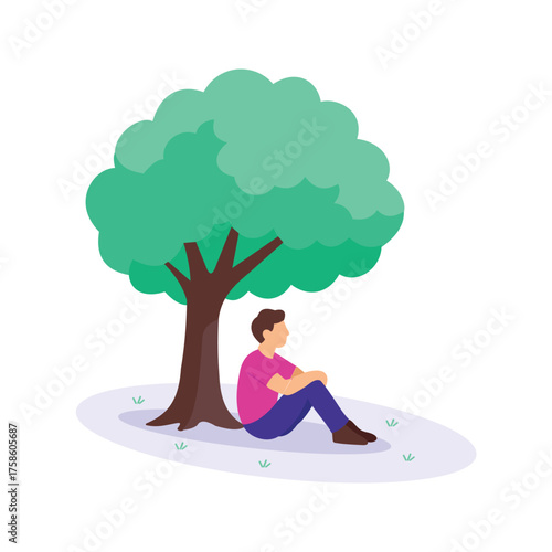Shady Tree, Man relaxing under big shady tree