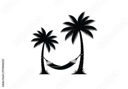 Two Palm Trees Hammock Silhouette Tropical Beach Island Vacation Relaxation Icon
