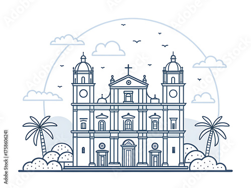 Stylized line art of Basilica of Bom Jesus, Goa